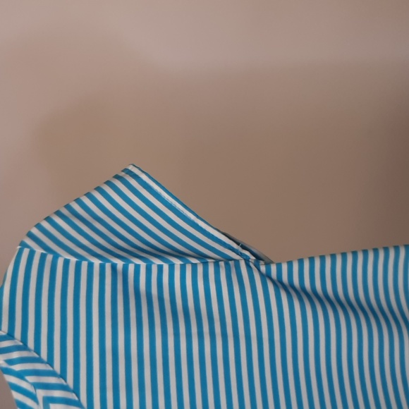 Blue Rain Turquoise and White Striped Short Sleeve Blouse, Size S - Picture 4 of 5